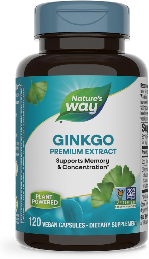 Naturens måde Premium Extract Ginkgo, hukommelse og koncentration *, 120 kapsler