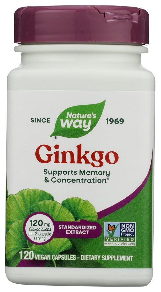 Naturens måde Premium Extract Ginkgo, hukommelse og koncentration *, 120 kapsler