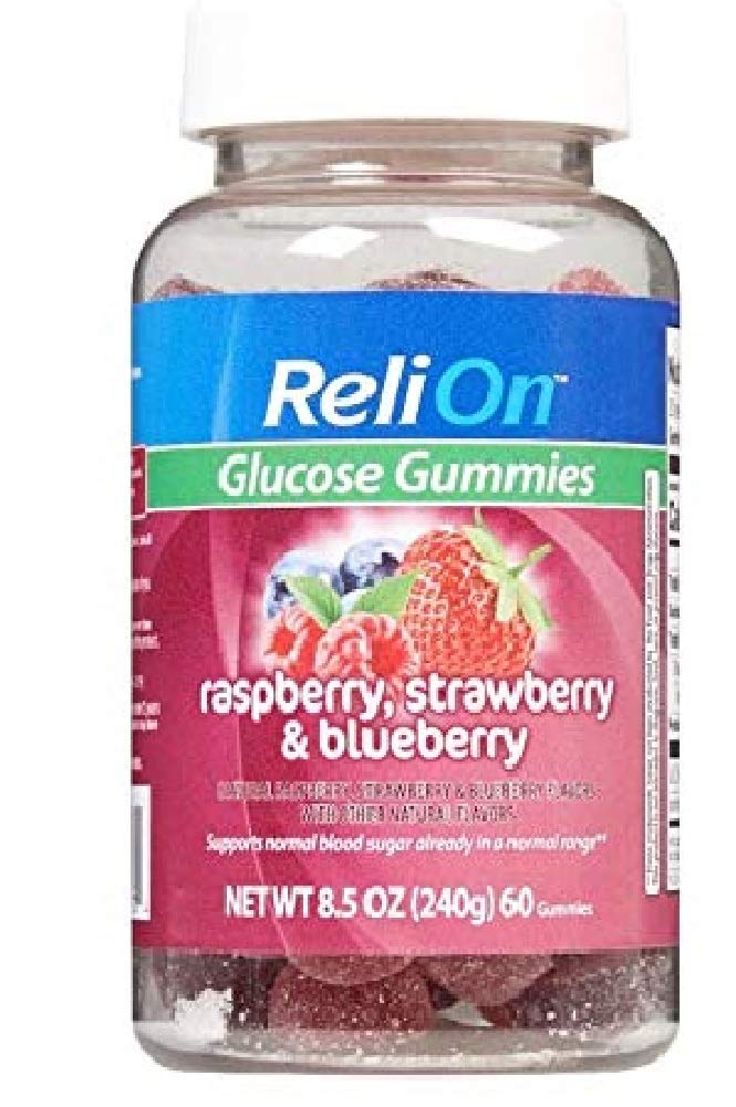Relion Glucose Gummies Hindbær, Jordbær og Blåbær - 60 Count Flaske