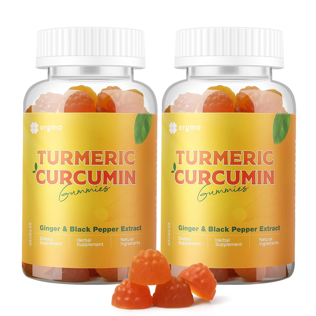 Gurkemeje Gummier med sort peber 2 Pack, gurkemeje og ingefær supplement til immuntilskud, sukker fri ingefær Gummier til inflammation Vegan