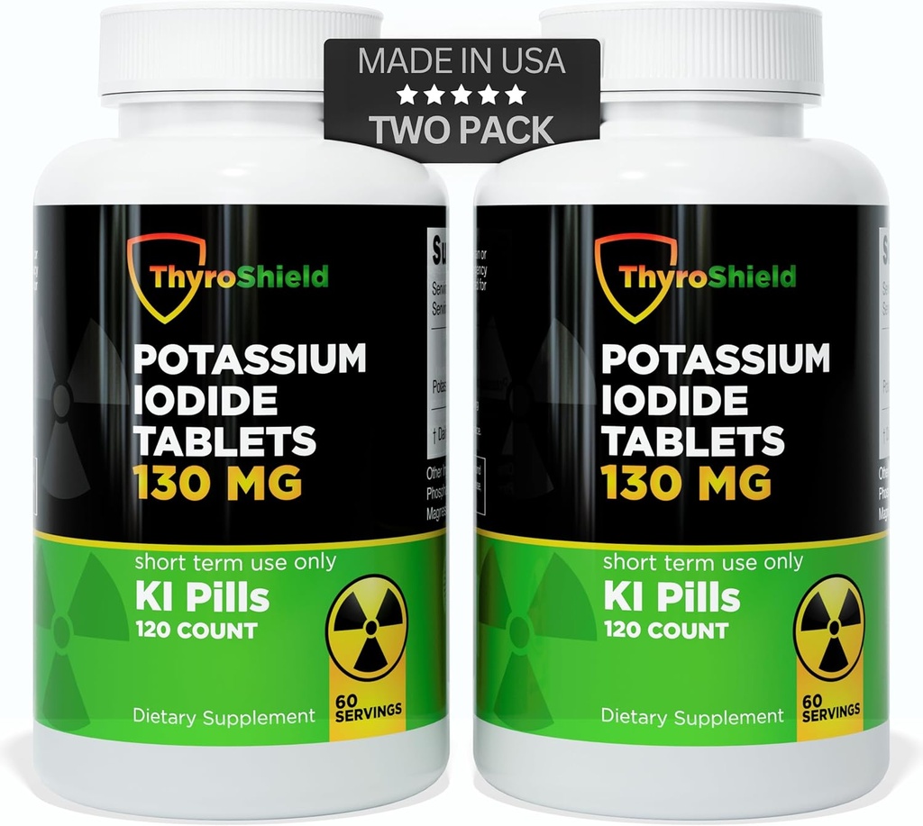 Kalium Jodide Tablets - 130mg Jod Tablets for radiation Exposure - 124; USA Made Nuclear Fallout Pills KI Pills YODO Naciente 120 Tablets (2 Pack)