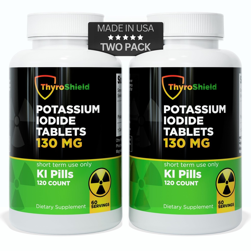 Kalium Jodide Tablets - 130mg Jod Tablets for radiation Exposure - 124; USA Made Nuclear Fallout Pills KI Pills YODO Naciente 120 Tablets (2 Pack)