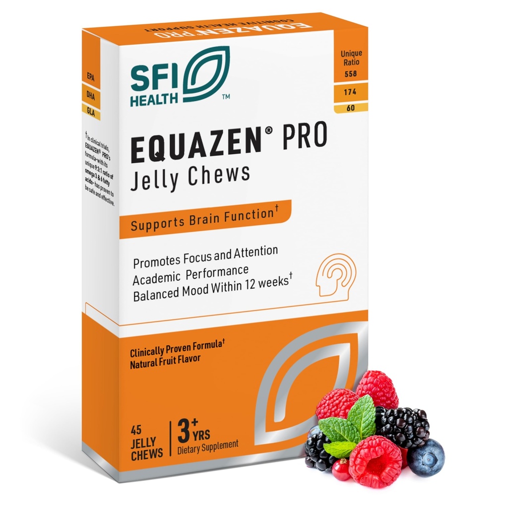 Equazen Pro SFI Health Fish Oil Jelly Chews - Omega 3 & Omega 6 for Kids & Teens - EPA, GLA & DHA for Kids Mood, Memory & Focus Support - optimeret til biotilgængelighed og absorption (45 Jelly Chews)