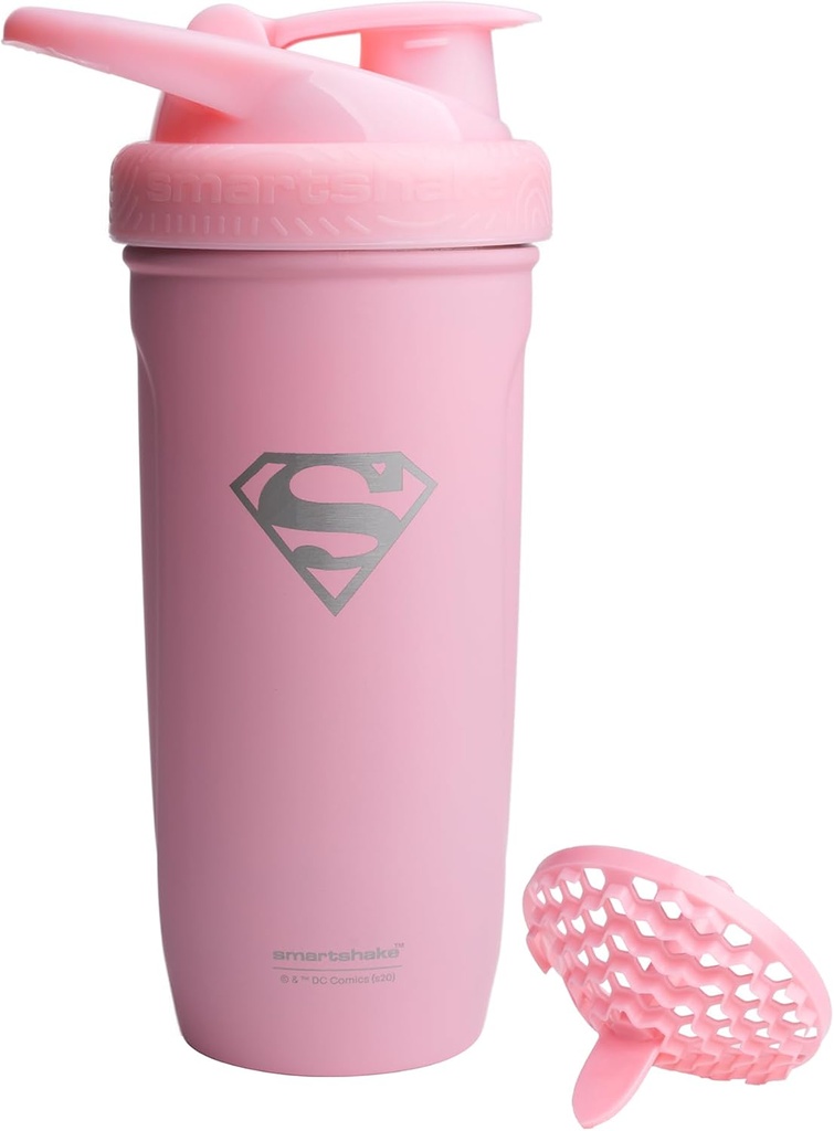 Smartshake DC COMICS Reforce Stainless Steel Protein Shaker Bottle 900 ml | 30 oz - Leakproof Screw-on Lid - BPA Free – Unisex - Non Insulated - Supergirl Logo