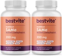 BESTVITE SAM- e 200mg Stabiliseret (120 vegetariske kapsler) (60 x 2) - Let at synke Kapselform - Ingen Enteric Coat påkrævet - Ingen Stearates - Ingen Fillers - Vegan - Ikke GMO - Gluten fri