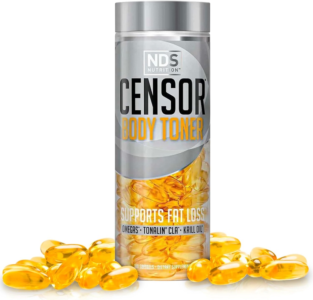 Censor NDS Nutrition Fat Loss og Body Toner med CLA, Fish Oil, Saflor og Omega 3-6-9 Blend - Kosttilskud til forbedret energi, stofskifte og sundhed - 180 Softgels