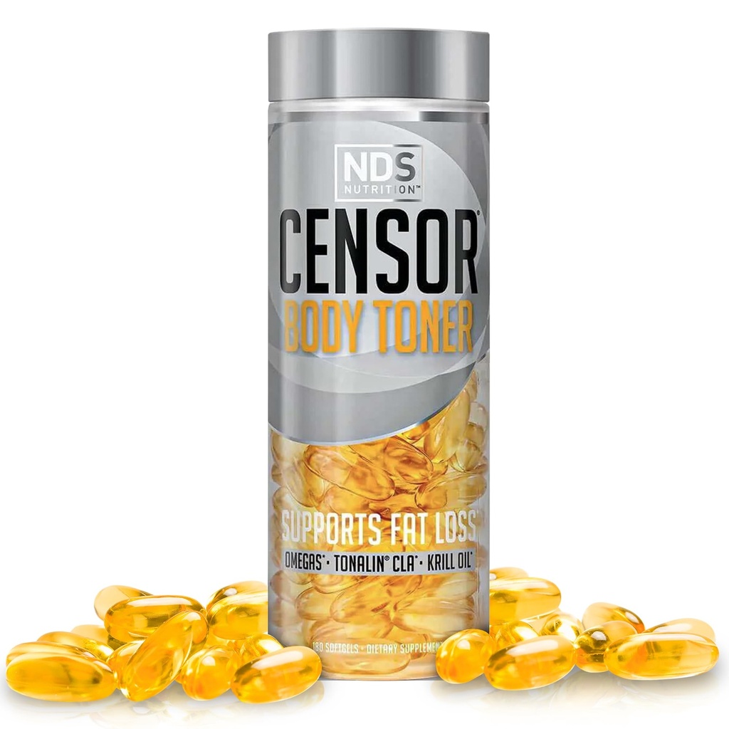 Censor NDS Nutrition Fat Loss og Body Toner med CLA, Fish Oil, Saflor og Omega 3-6-9 Blend - Kosttilskud til forbedret energi, stofskifte og sundhed - 180 Softgels