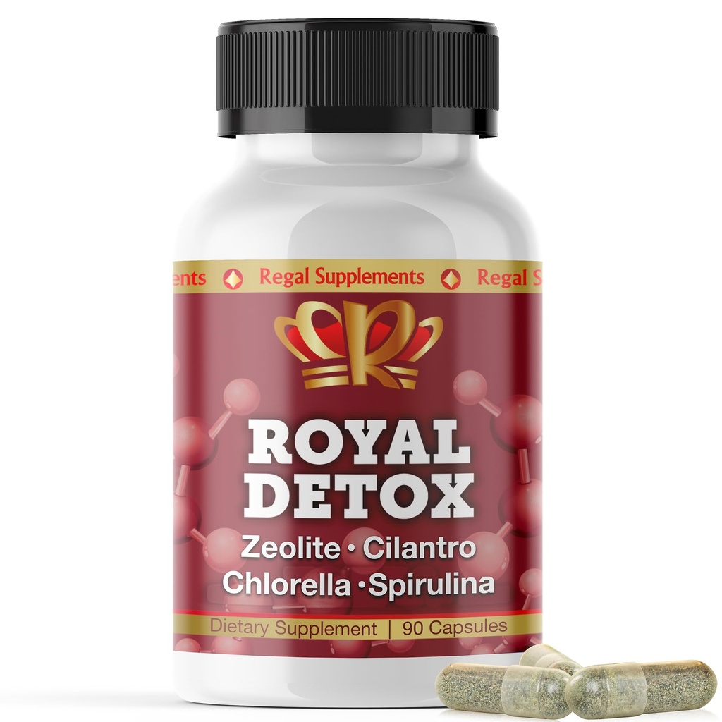 Royal Detox - All- in- One Cleanse Mea124; Zeolite, Cilantro, Chlorella, Spirulina, Apple Pectin Mea124; Full Body, Lever, Colon Detox Mea124; Understøtter energi, Mood, Immunitet, Gut Health, Reduceret inflation 90 Kapsler
