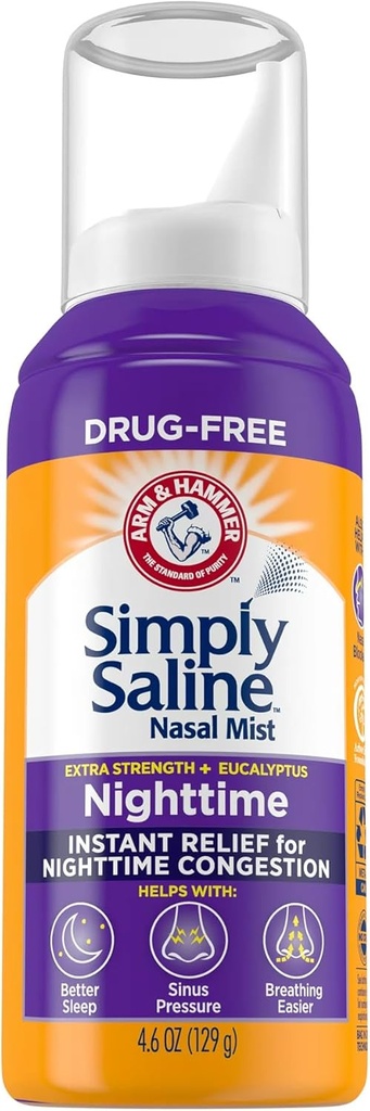 Simply Saline Plus Nighttime Formel Nasal Mist, Eucalyptus, Ekstra Styrke, 4.6 fl oz - 2pc