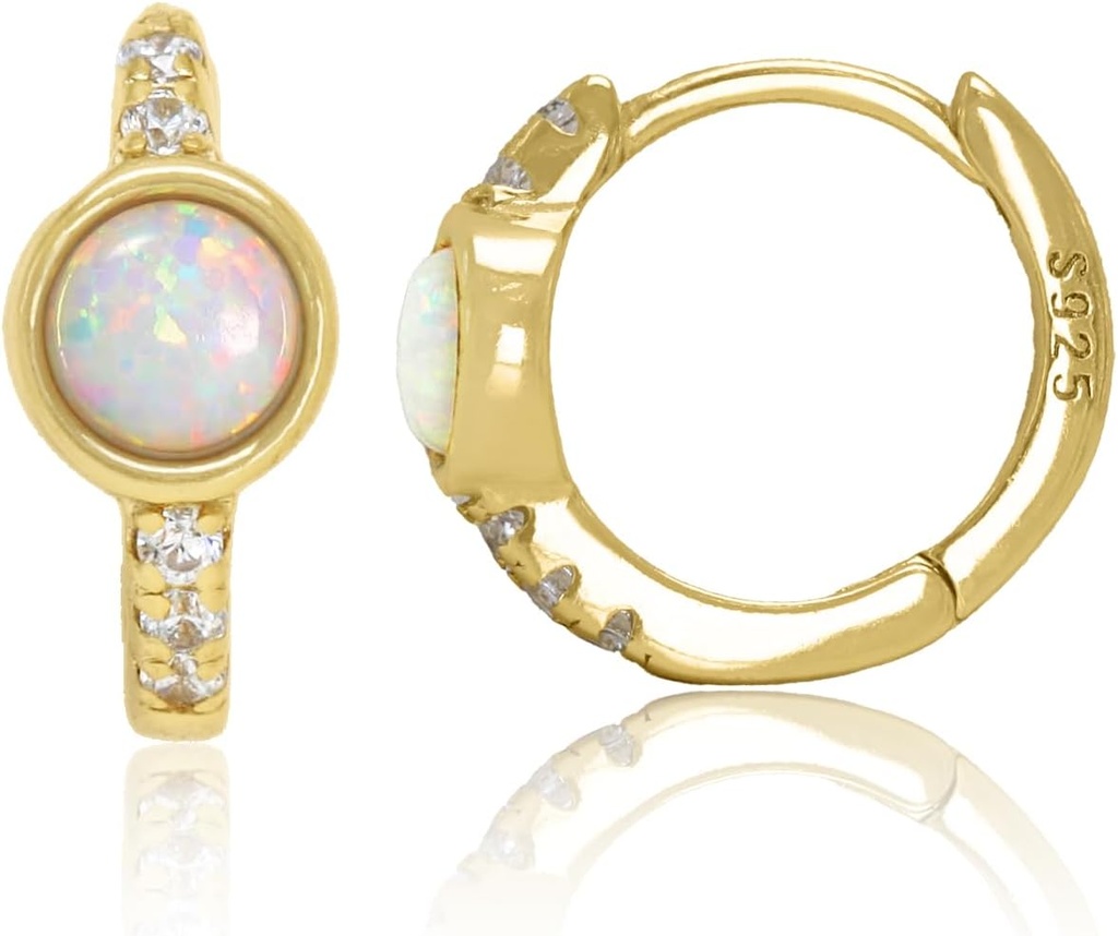 14K forgyldt 925 sterling sølv skabt hvid opal huggie Hoop øreringe