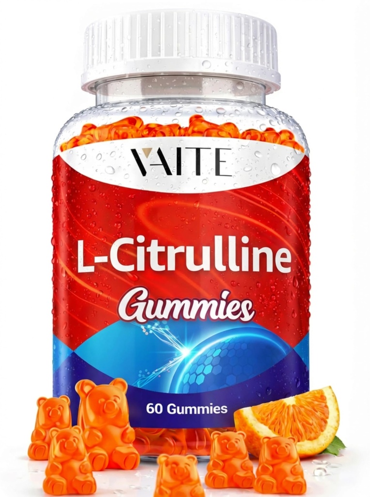 L Citrullin gummier til mænd - kraftfuld vasodilator med calcium, 1600mg per servering, Ekstra styrke, øger Nitroxyl og nitrogenoxid produktion, understøtter energi og udholdenhed, 60 Chewable Gummy