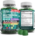 Sea Moss Gummies Yester124; Klinisk testet - Black Seed Oil Ashwagandha Elderberry Burdock Root Chlorella Manuka Honey - Vegansk Irish Sea Moss Gummy Vitamin for voksne børn Mænd Kvinder - Green Apple Flavor