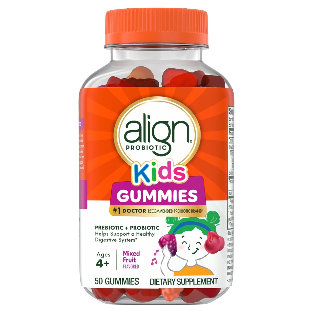 Justér probiotika, Kids Gummies, Prebiotic + Probiotika hjælper med at understøtte et sundt fordøjelsessystem *, # 1 Doctor Recommended Probiotic Brand ‡, 50 Gummies Emballage kan variere