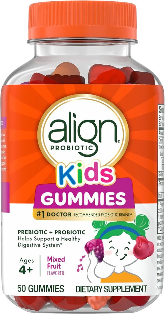 Justér probiotika, Kids Gummies, Prebiotic + Probiotika hjælper med at understøtte et sundt fordøjelsessystem *, # 1 Doctor Recommended Probiotic Brand ‡, 50 Gummies Emballage kan variere