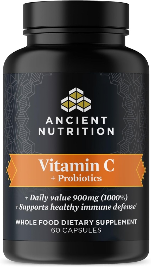 Ancient Nutrition Probiotika og C-vitamin tillæg, understøtter sund immunsystem og tandkød sundhed, Lavet uden GMO 'er, Superfood supplement, Paleo og Keto Friendly, 30 Servere