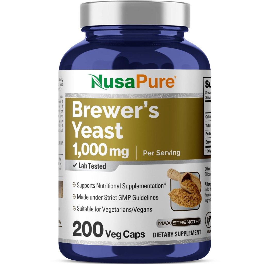 NusaPure Brewers Yeast 1000mg 200 Vegetar Caps (non-GMO, Vegan)