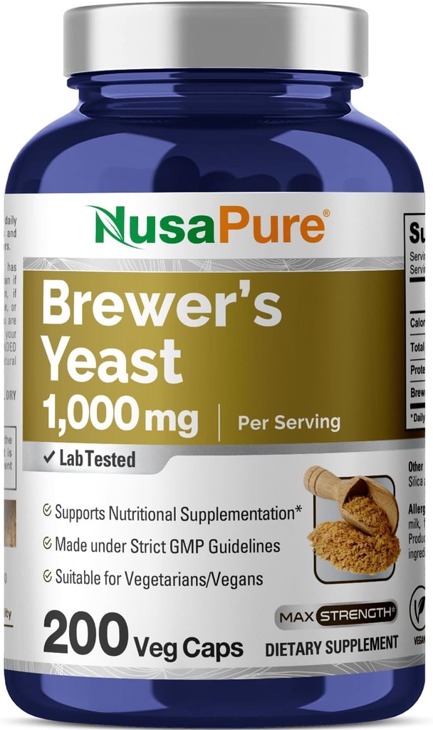 NusaPure Brewers Yeast 1000mg 200 Vegetar Caps (non-GMO, Vegan)