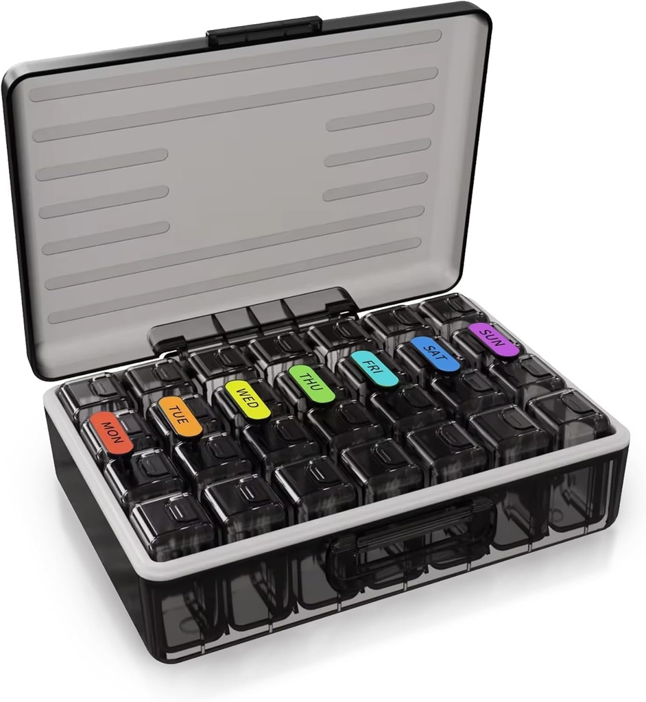 Ugentlig Pille Organizer - Stor Kapacitet Container til Daglig Medicin - Ikke-Spill Holder til Tablets, Kapsler, Softels - Rejsevenlig 7 Dag