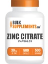 Bulk Supplements.com Zink Citrate Kapsler - Zink Kosttilskud, Gluten Free - 30mg per servering, 1 Kapsel per servering, 500 Count (pakke med 1)
