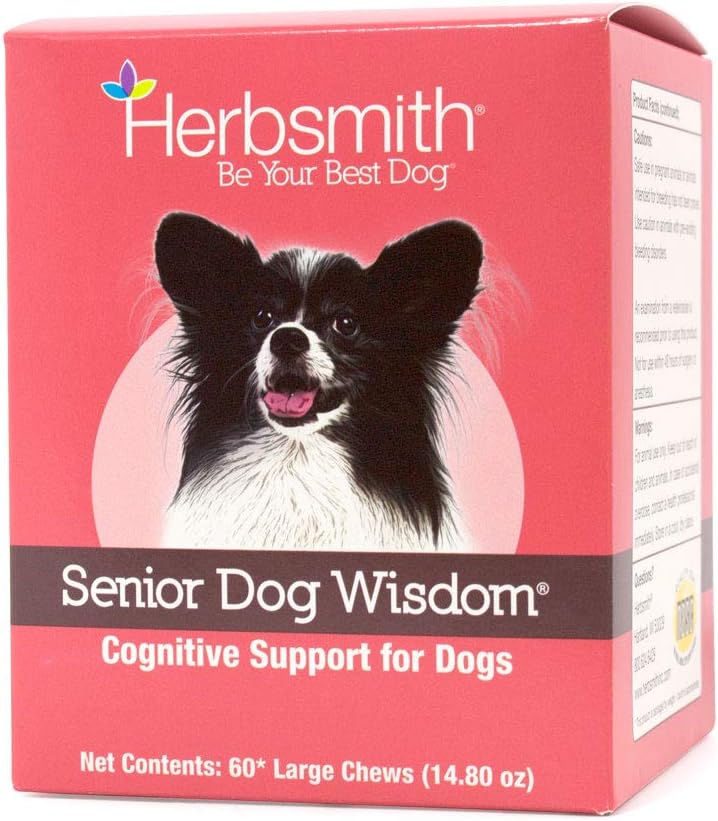 Herbsmith Senior Dog Visdom - Hundedemenstillæg - DHA for Senior Dog Brain Health - Senior Supplement for hunde - 60kt Store Chews