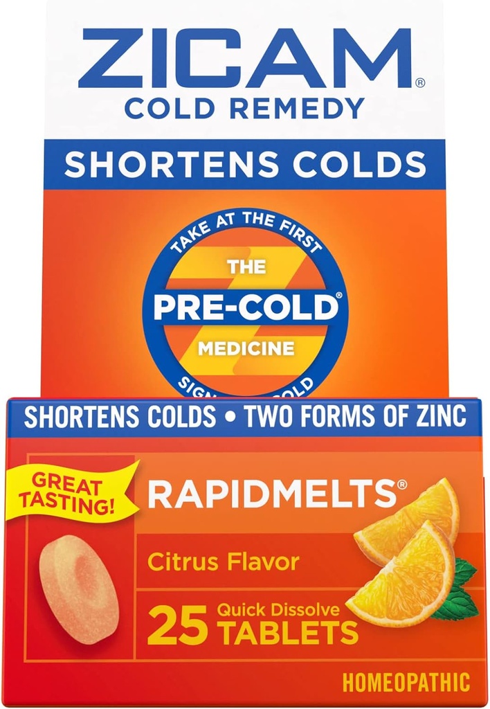 Zicam Cold Remedy Zink Rapidmelts, Citrus Flavor, 25 Greve (pakke med 2)