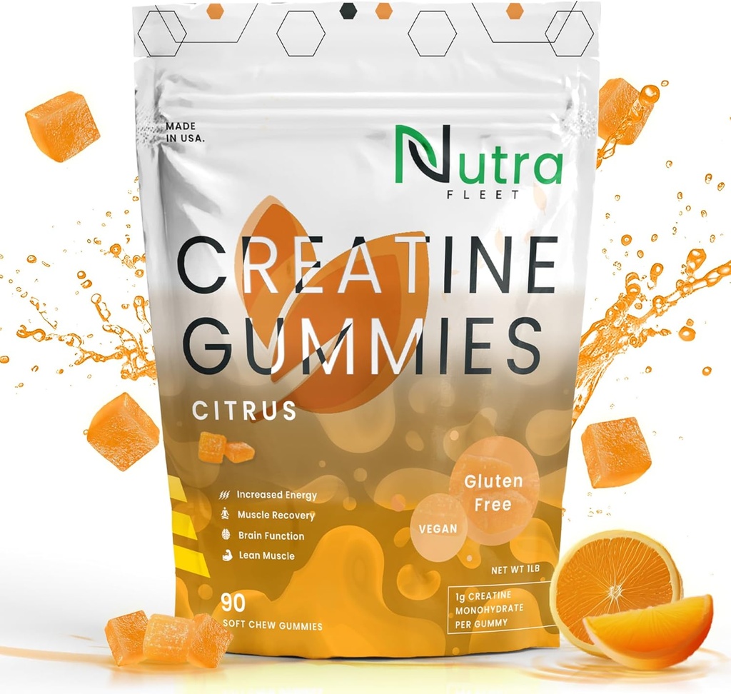 Creatin Monohydrat Gummies - 5g tyggetabletter Gummy til mænd og kvinder - Forøg styrke, Muscle Builder - Øger energi & fokus - Lav kalorie, Vegan & Gluten gratis