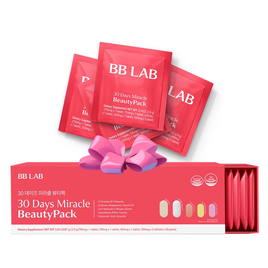 BB LAB 30 Days Miracle Beauty All- in- one Pack, Low Molecular Collagen, Elastin, Glutathion, Ceramid, Hyaluronsyre, Multivitaminer & Mineraler, Calcium, Magnesium, D-vitamin