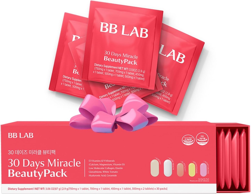 BB LAB 30 Days Miracle Beauty All- in- one Pack, Low Molecular Collagen, Elastin, Glutathion, Ceramid, Hyaluronsyre, Multivitaminer & Mineraler, Calcium, Magnesium, D-vitamin
