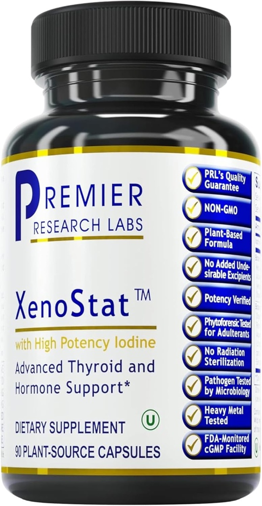 Premier Research Labs XenoStat - Thyroid Function & Hormone Support - med Chlorella, Hyssop Herb, Milk Thistle & Reishi Mushroom - Kosher - Vegan - 90 Plant- kilde kapsler
