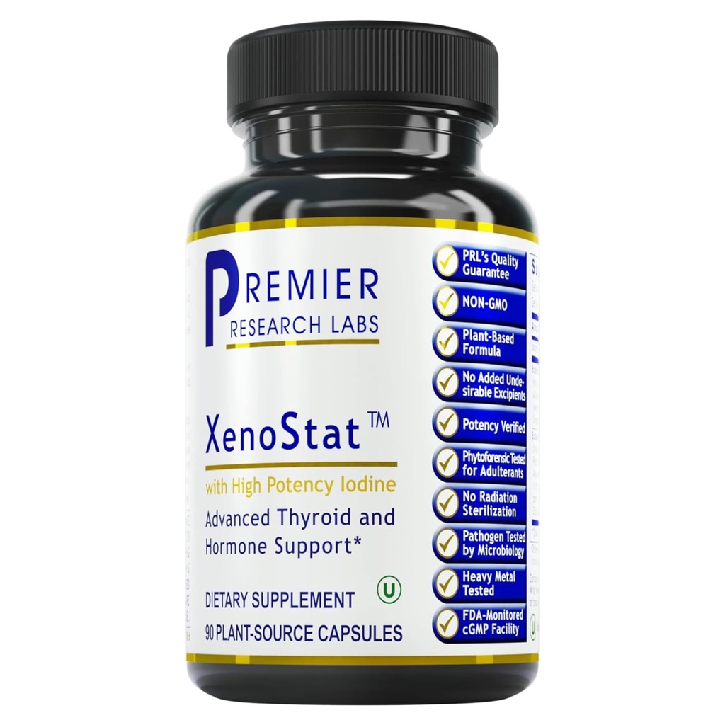 Premier Research Labs XenoStat - Thyroid Function & Hormone Support - med Chlorella, Hyssop Herb, Milk Thistle & Reishi Mushroom - Kosher - Vegan - 90 Plant- kilde kapsler