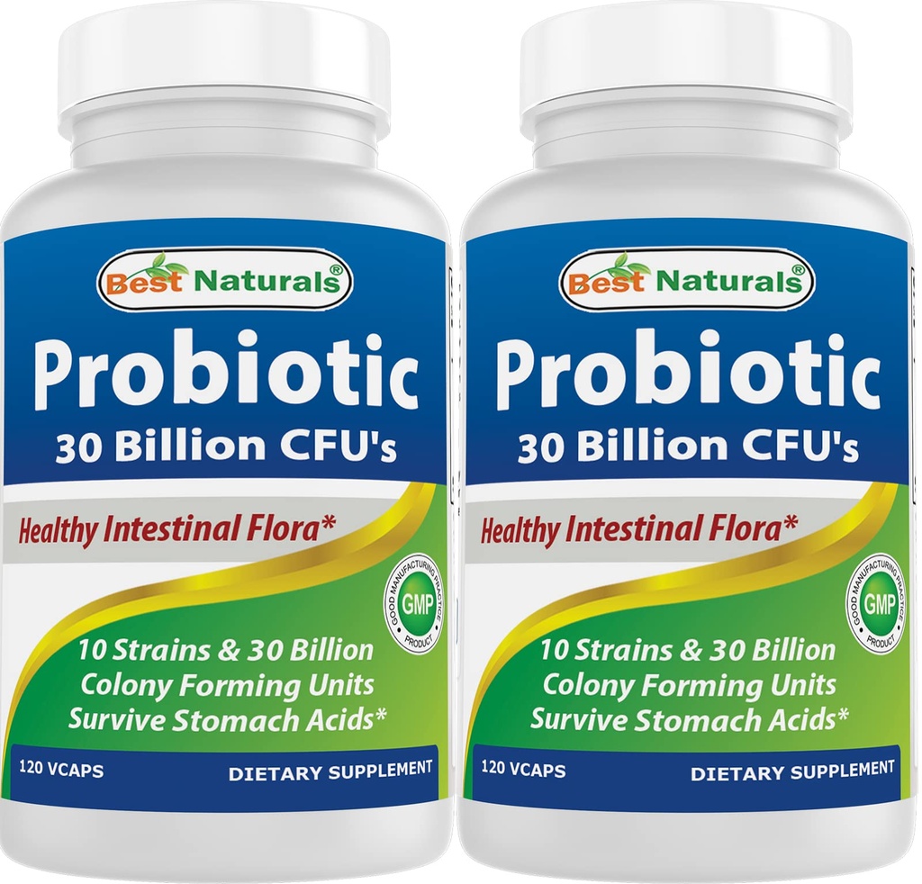 Bedste Naturals Probiotiske 10 Strops 30 Millioner Hylde Stabil 120 Veggie Caps (120 Greve (pakke med 2))