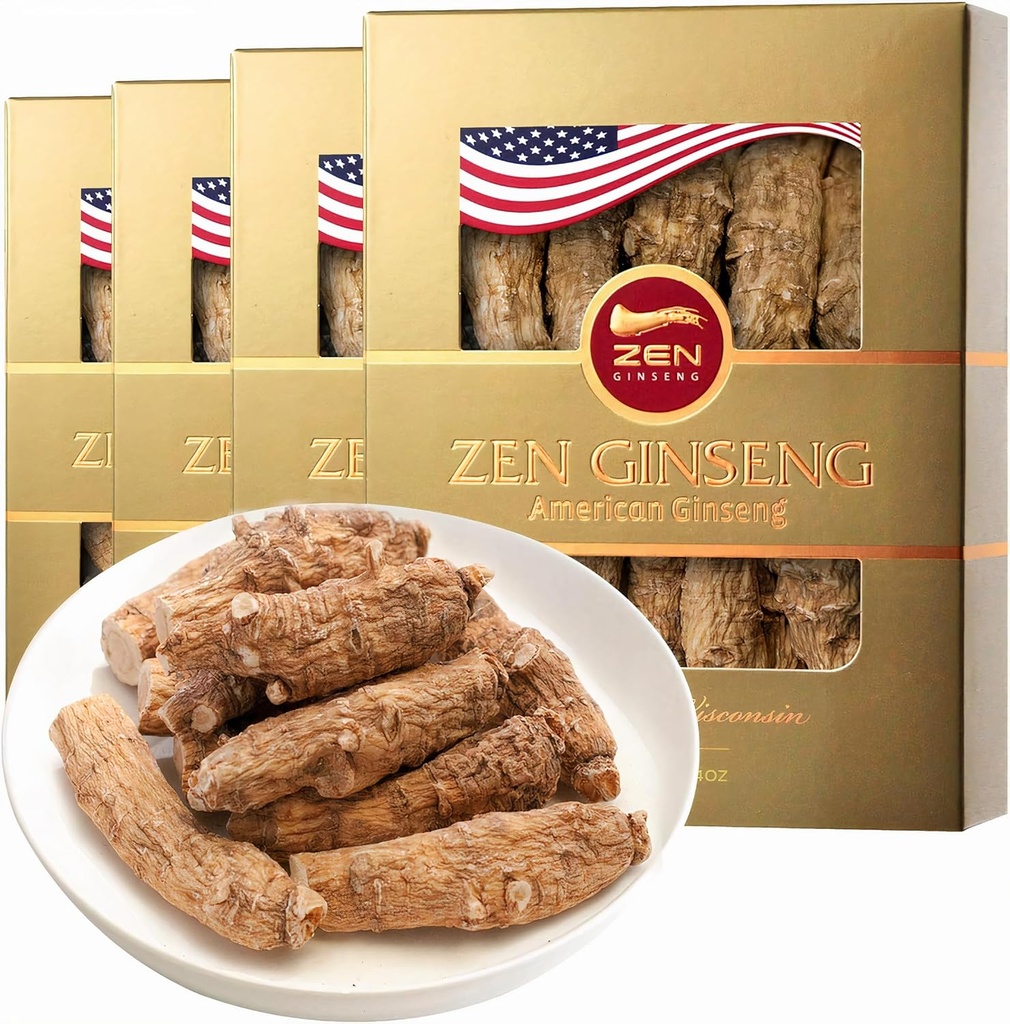 4 Æsker af Premium store amerikanske Ginseng Root (4oz per box) - Non-GMO, Gluten Free Wisconsin Ginseng. Øger immunitet, energi & Stamina for mand & kvinder