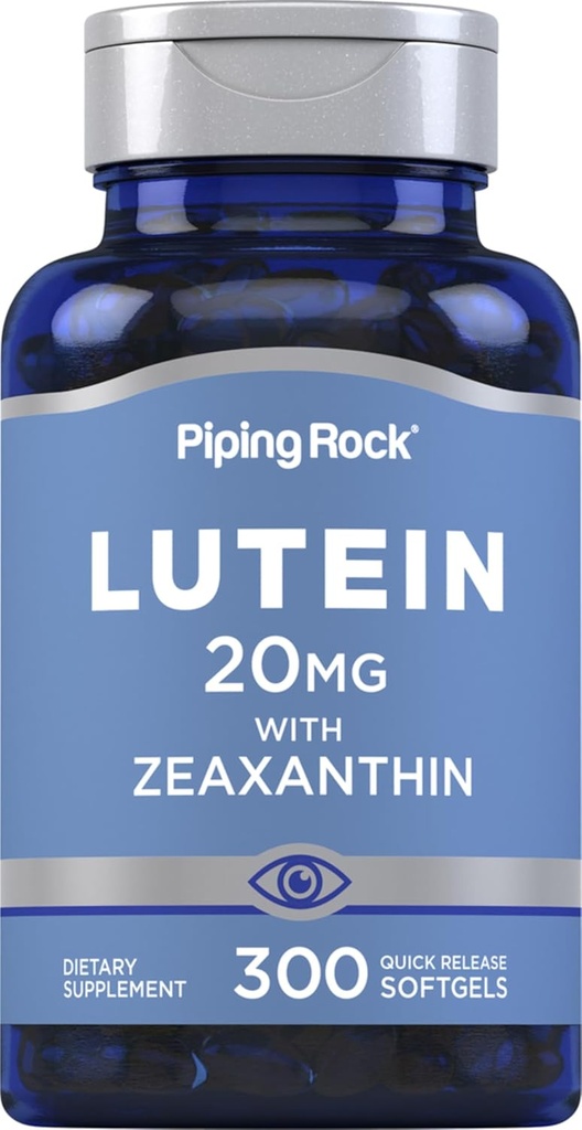 Piping Rock Lutein and Zeaxanthin Supplement- 124; 20 mg - 124; 300 Softgels - 124; Eye Vitamin fra Marigold Extract - 124; Non- GMO, Gluten Free