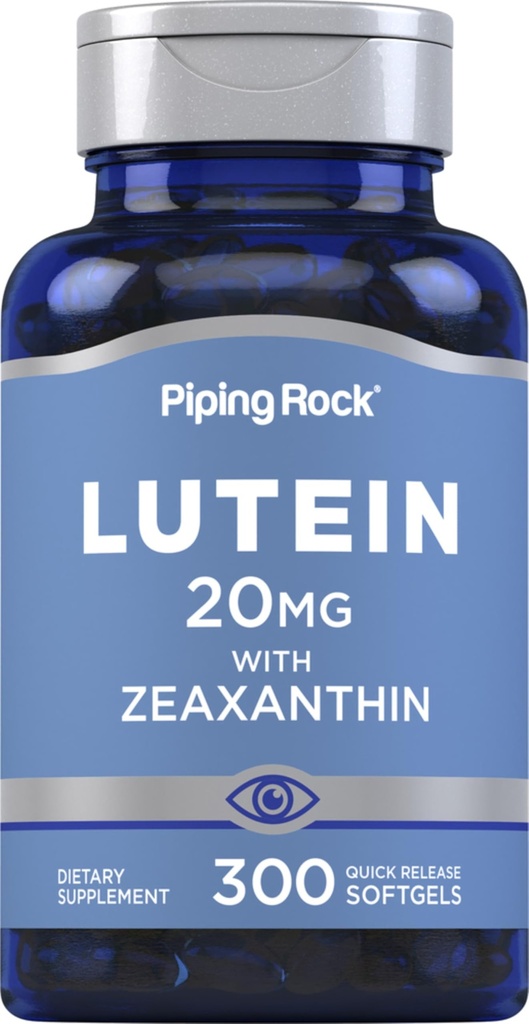 Piping Rock Lutein and Zeaxanthin Supplement- 124; 20 mg - 124; 300 Softgels - 124; Eye Vitamin fra Marigold Extract - 124; Non- GMO, Gluten Free
