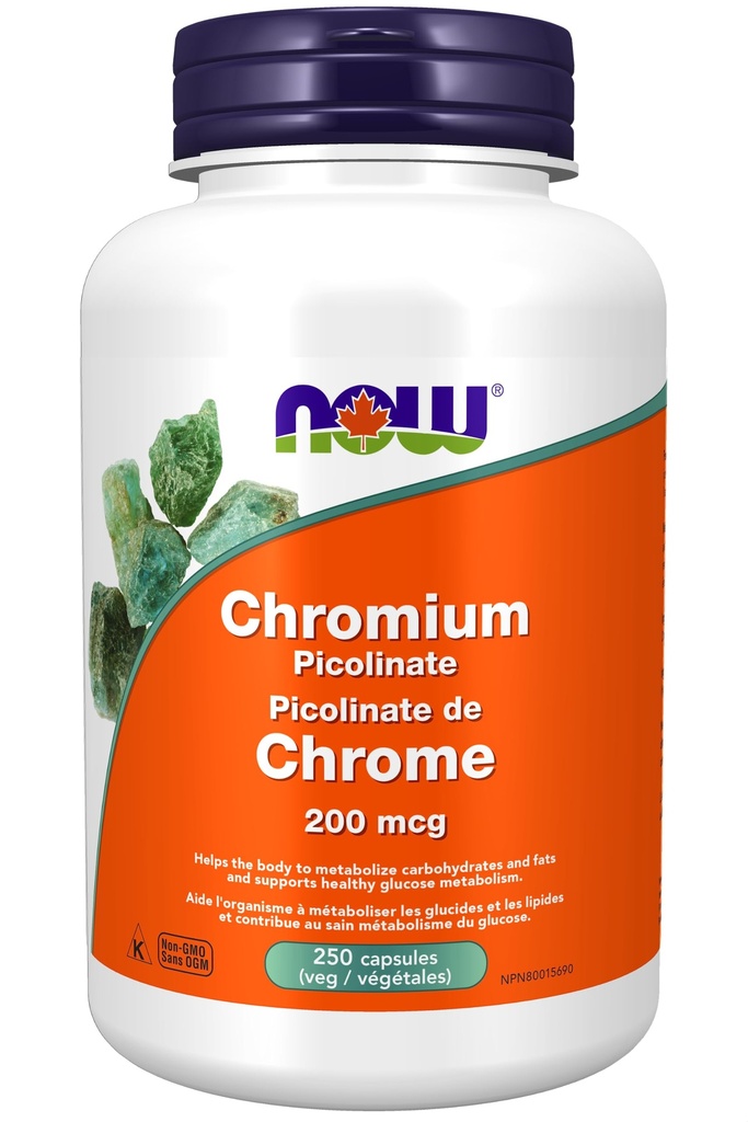 Now Foods Supplements, Chrom Picolinate 200 mcg, Insulin Co- Factor *, 250 Veg kapsler
