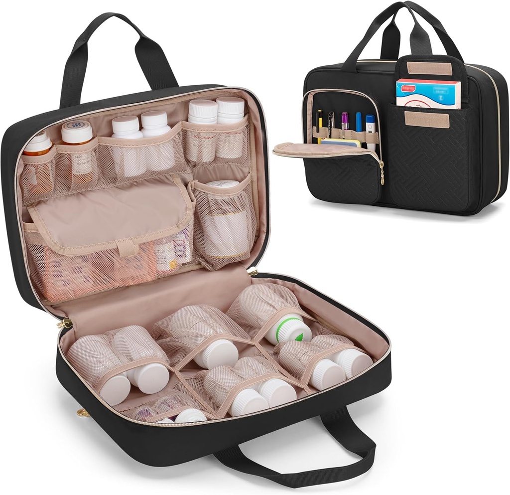 Damero Medicine Organizer, Pill Bottles Storage Travel Bag for Prescription Medication, Medical Supplies, Black