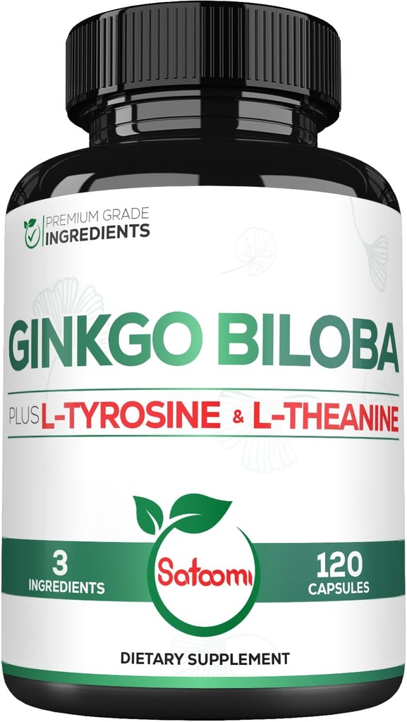 1000mg Ginkgo Biloba Kosttilskud med L- Tyrosine, L- Theanine - 120 kapsler til 2-måneders levering - Support Focus, Mermory funktion, Brain Health & Vision Quality