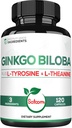 1000mg Ginkgo Biloba Kosttilskud med L- Tyrosine, L- Theanine - 120 kapsler til 2-måneders levering - Support Focus, Mermory funktion, Brain Health & Vision Quality