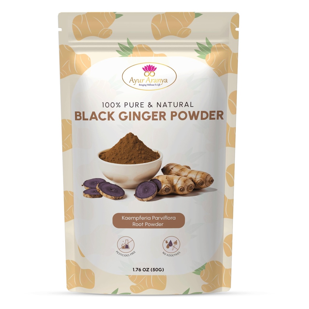Ayur Aranya 100% Pure Black Ginger Powder 50g - Kaempferia Parviflora Root Powder - Natural Stamina & Energy Booster - Premium kvalitet, ingen konserveringsmidler - Bland med vand, safter, smoothies eller te