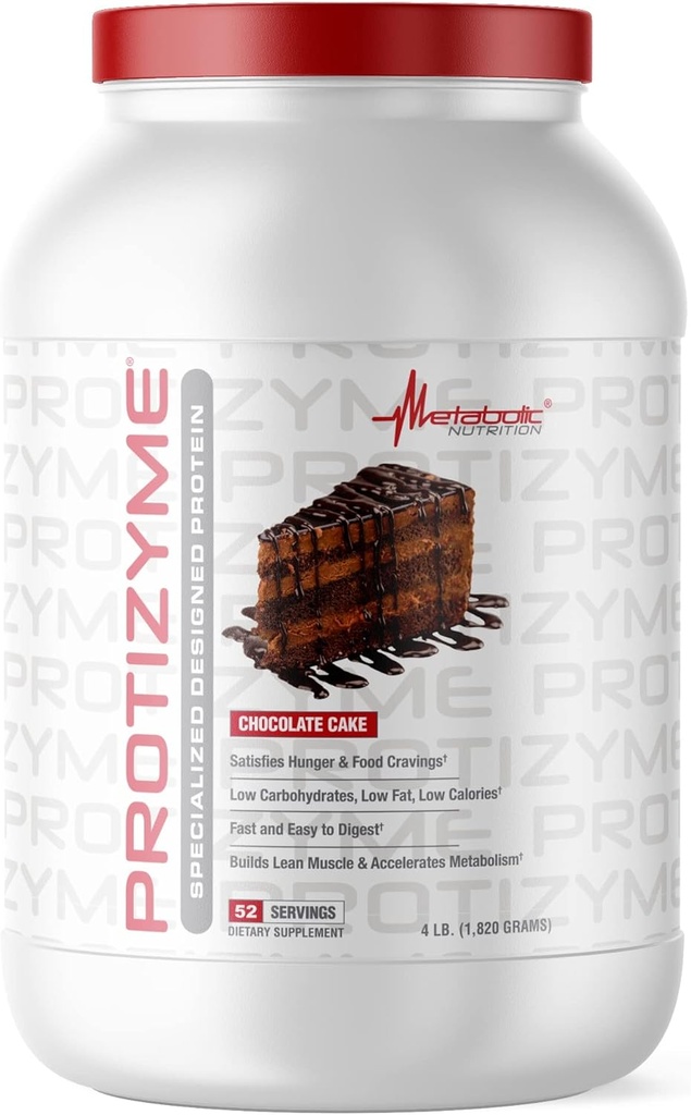 Metabolisk ernæring, Protizyme, 100% Whey Protein Powder, High Protein, Lav Carb, Lav Fat Whey Protein, fordøjelsesfremmende enzymer, 24 Væsentlige vitaminer og mineraler, 4 Pund, 52 Servere