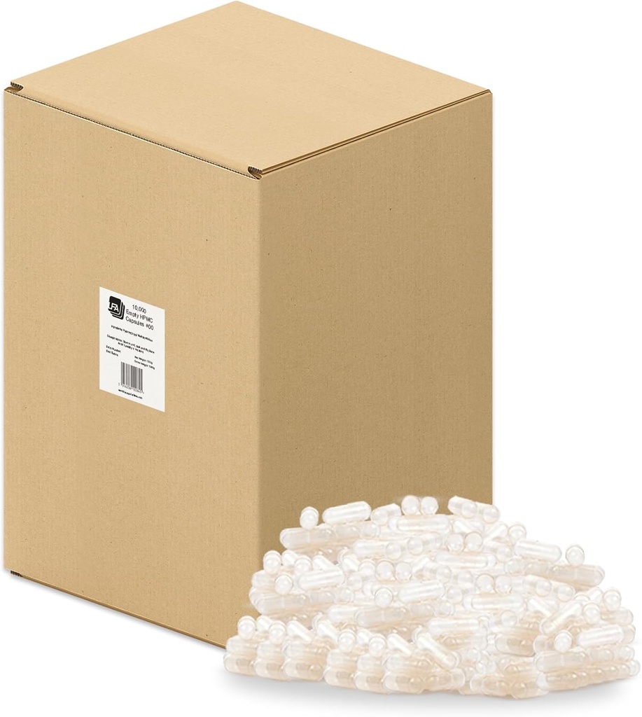 Tomme 00 Kapsler - Vegansk HPMC - 10000 Count Box - Pille Kapsler Tomme Fits Kapselfyld Machine Tray - Forenede Vegetariske Caps Easy Snap for DIY Powder Supplement Pills - Halal & Kosher
