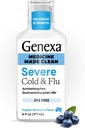 Genexa Clean Cold & Flu Relief, Dye Free, 0% Kunstige Tilsætningsstoffer, Alvorlig Dagtids Medicin til Kropssmerter, Hoste, Kold og Flu, Hovedpine, Feber, Brystforstoppelse, Økologisk Blåbær Flavor, 6 fl oz