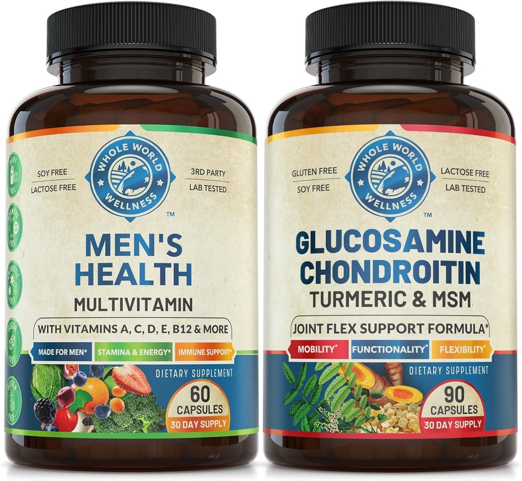 Herre Daily Multivitaminer & Advanced fælles støtte bundle (én flaske hver). Kollektivt støtter holistisk Wellness, Boosted Energy, og fælles sundhed. USA Made.