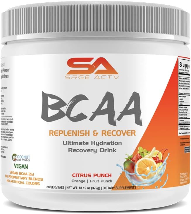 BCAA Powder Plus Glutamin og Electrolyte Powder til inddrivelse & Hydration - 30 Servere (Citrus Punch)
