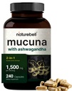 Mucuna Pruriens kapsler, Triple Strength 1500mg Per Serving, 2 i 1 Formel, Lavet med Mucuna og Ashwagandha, 240 Kapsler, Potent Seed Extract, Positive Mood, Afslapning & Restoration Support