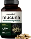 Mucuna Pruriens kapsler, Triple Strength 1500mg Per Serving, 2 i 1 Formel, Lavet med Mucuna og Ashwagandha, 240 Kapsler, Potent Seed Extract, Positive Mood, Afslapning & Restoration Support
