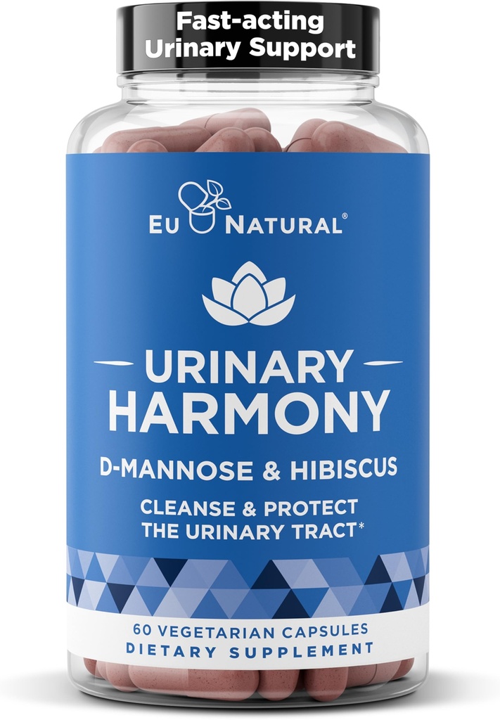 Uriny Harmony D- Mannose Supplement - Urinary Tract Health for Women - Cleanses and Flushes The Urinary System - Potent klinisk styrke Formel med DMannose og Hibiscus - 60 hurtige fungerende kapsler