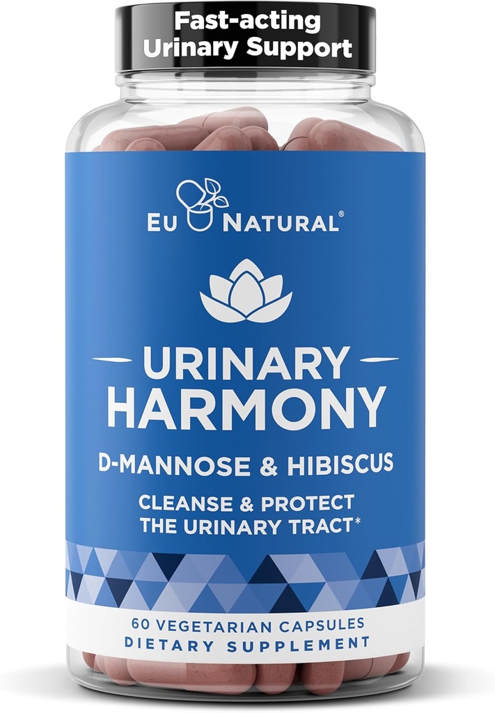 Uriny Harmony D- Mannose Supplement - Urinary Tract Health for Women - Cleanses and Flushes The Urinary System - Potent klinisk styrke Formel med DMannose og Hibiscus - 60 hurtige fungerende kapsler