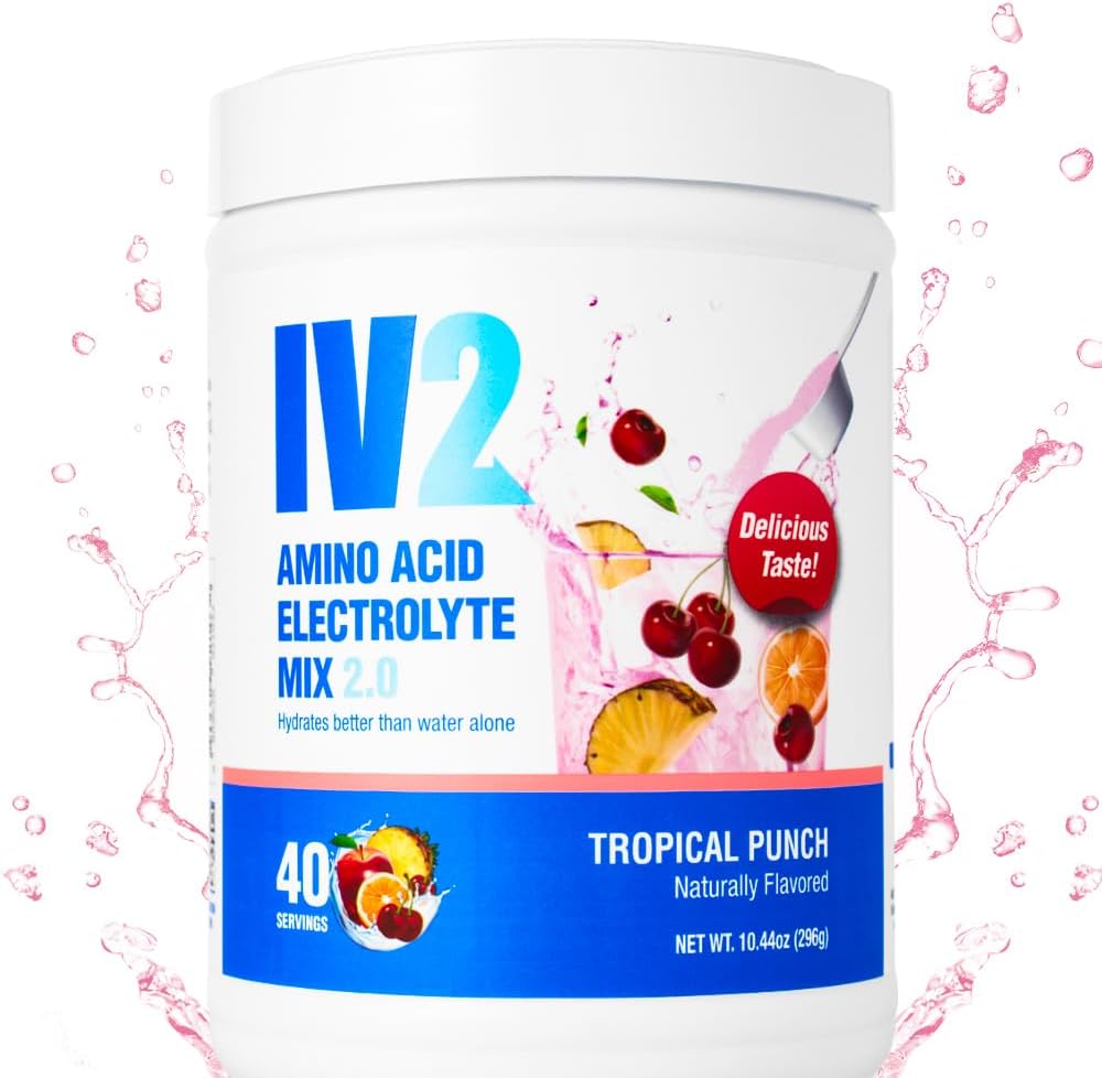 IV2 Premium Hydration Powder - Sugar- Free Electrolyte Mix + Aminosyrer & essentielle vitaminer I Vegan, Non- GMO, Gluten- Free, Coffein- Free (40 Servere)