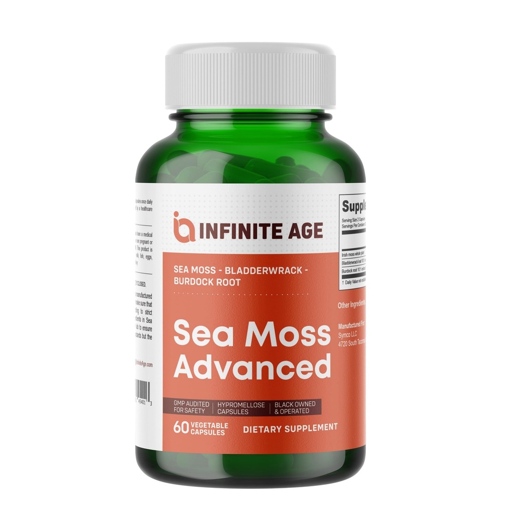 INFINIT AGE 1250mg Sea Moss Advanced Superfood Capsules, 60 Count - High- potency, Vegan, Lavet i USA - Irish Seamoss, Bladderwrack, Burdock Root - Samlet sundhed, Immunitet støtte